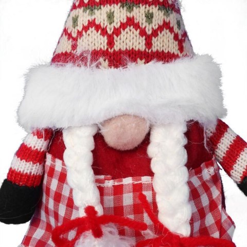 Czerwony Skrzat Bożonarodzeniowy z Warkoczykami jako Zawieszka na Choinkę 20cm