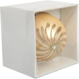 Elegancka Bombka Świąteczna Ze Szklana Z Brokatowym Dekorem Koloru Kremowego - 8 cm