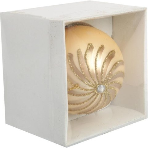 Elegancka Bombka Świąteczna Ze Szklana Z Brokatowym Dekorem Koloru Kremowego - 8 cm