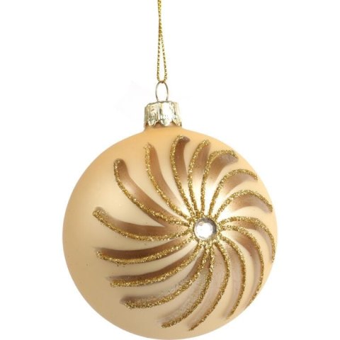 Elegancka Bombka Świąteczna Ze Szklana Z Brokatowym Dekorem Koloru Kremowego - 8 cm