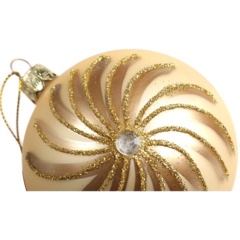 Elegancka Bombka Świąteczna Ze Szklana Z Brokatowym Dekorem Koloru Kremowego - 8 cm