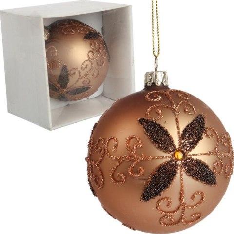 Elegancka Bombka Szklana z Brokatowym Dekorem, Kolor Brązowy, 8 cm