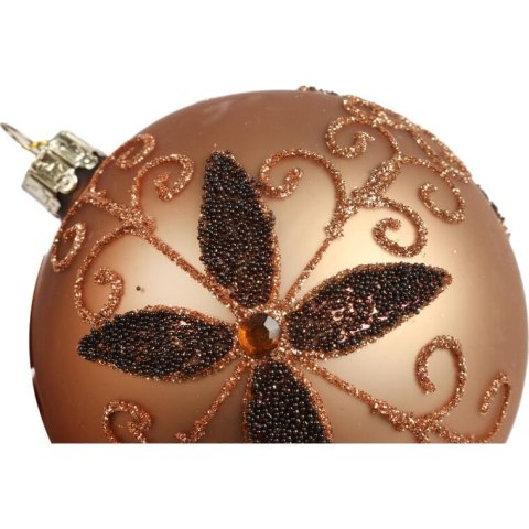 Elegancka Bombka Szklana z Brokatowym Dekorem, Kolor Brązowy, 8 cm