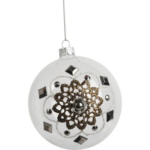 Elegancka szklana bombka świąteczna z metalowym dekorem - 10 cm, przezroczysta