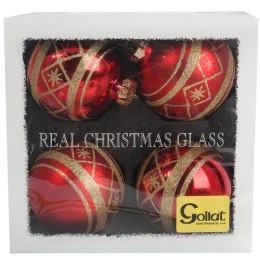 Elegancki Zestaw 4 Czerwonych, Dekorowanych Bombek Szklanych o Wielkości 10 cm