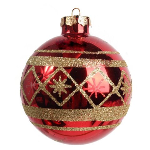 Elegancki Zestaw 4 Czerwonych, Dekorowanych Bombek Szklanych o Wielkości 10 cm