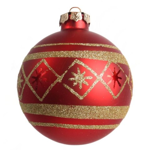 Elegancki Zestaw 4 Czerwonych, Dekorowanych Bombek Szklanych o Wielkości 10 cm