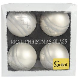 Elegancki Zestaw 4 Luksusowych Bombek Szklanych 10 cm - Kolor Srebrny