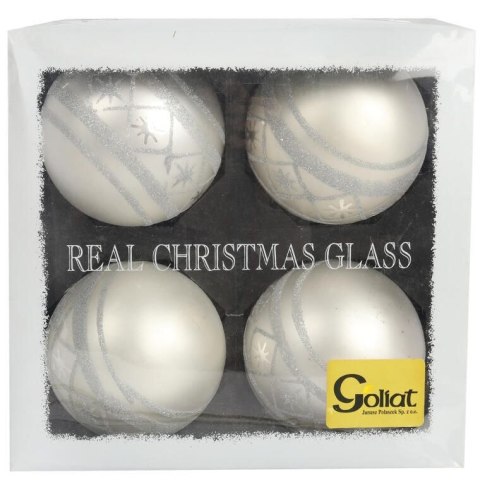 Elegancki Zestaw 4 Luksusowych Bombek Szklanych 10 cm - Kolor Srebrny