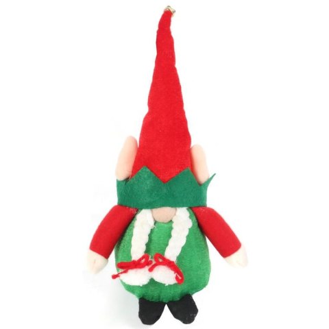 Figurka Bożonarodzeniowego Skrzata z Warkoczami i Dzwoneczkiem 25 cm Zielono-Czerwona