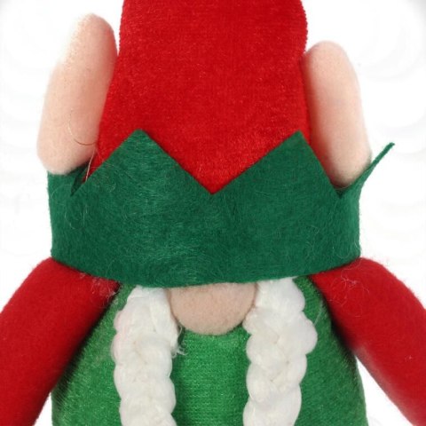 Figurka Bożonarodzeniowego Skrzata z Warkoczami i Dzwoneczkiem 25 cm Zielono-Czerwona