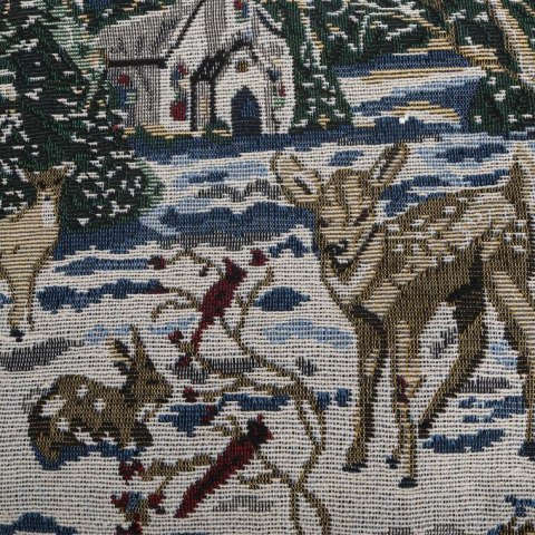 Gobelinowa Poszewka na Poduszkę w Świąteczne Jelonki - Niebiesko-Kremowa 38x38 cm