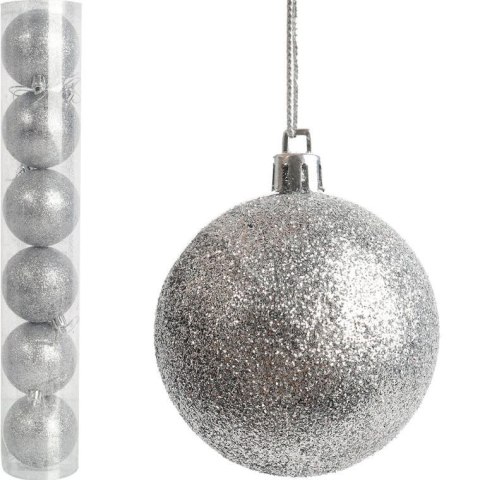 KPL.6 BOMBEK PLASTIKOWYCH BROKATOWYCH 6 CM SREBRNE