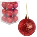 Komplet 12 Czerwonych Bombek Brokatowych o Średnicy 6 cm