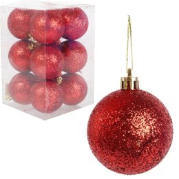 Komplet 12 Czerwonych Bombek Brokatowych o Średnicy 6 cm