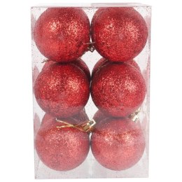 Komplet 12 Czerwonych Bombek Brokatowych o Średnicy 6 cm