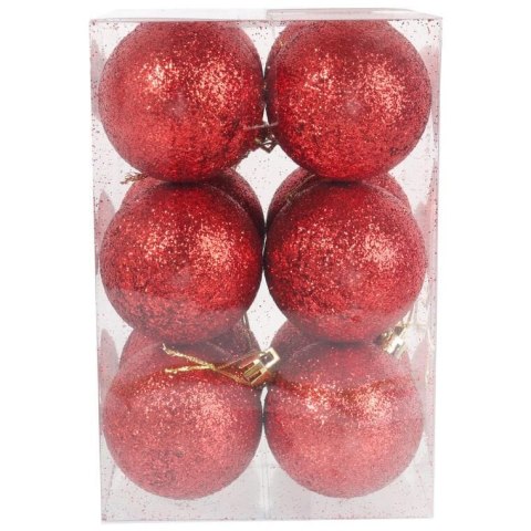Komplet 12 Czerwonych Bombek Brokatowych o Średnicy 6 cm