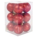 Komplet 12 Czerwonych Bombek Brokatowych o Średnicy 6 cm