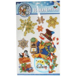 Naklejki Świąteczne Na Okno: Bałwan ze Śnieżynkami, Samoprzylepne, Bezpieczne dla Dzieci, 50 cm.