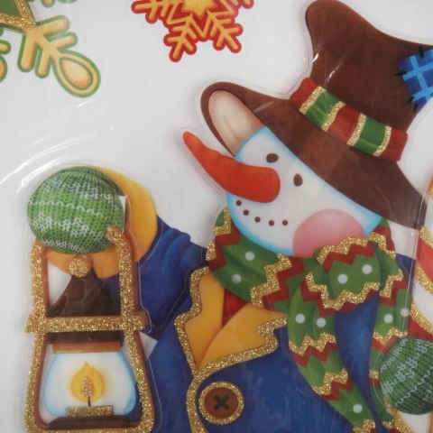 Naklejki Świąteczne Na Okno: Bałwan ze Śnieżynkami, Samoprzylepne, Bezpieczne dla Dzieci, 50 cm.