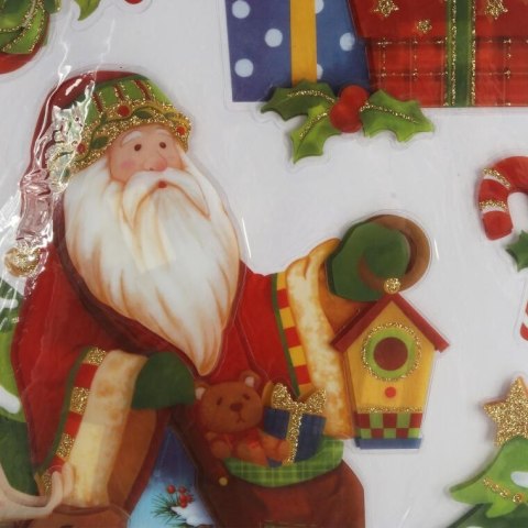 Naklejki Świąteczne Samoprzylepne - Mikołaj z Prezentami 50cm - Bezpieczne dla Dzieci, Do Dekoracji Okien i Mebli