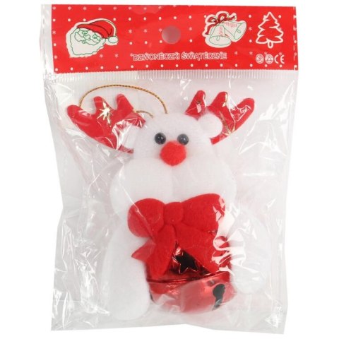 Ozdoba bożonarodzeniowa zawieszka RENIFER Z DZWONECZKIEM 9 cm BIAŁY