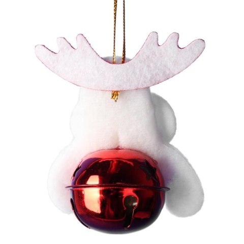 Ozdoba bożonarodzeniowa zawieszka RENIFER Z DZWONECZKIEM 9 cm BIAŁY