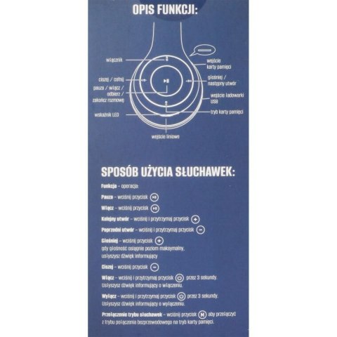 SŁUCHAWKI BEZPRZEWODOWE SKŁADANE NAUSZNE KOLOR CZARNY