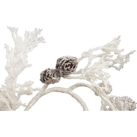 STROIK ŚWIĄTECZNY NA ŚWIECZKĘ Z BIAŁYMI BROKATOWYMI SZYSZKAMI 15 CM