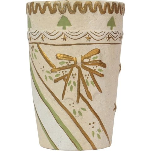 Świąteczna osłonka wazon z ceramiki kremowy KOKARDKI 18 cm