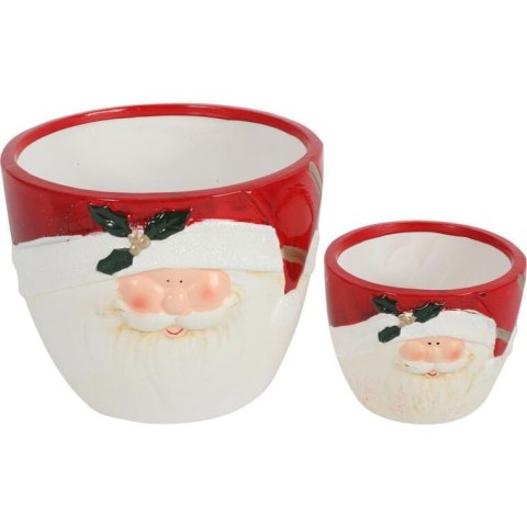 Świąteczna osłonka z ceramiki czerwona z MIKOŁAJEM 15 cm