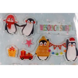 Świąteczne Samoprzylepne Naklejki Żelowe z Pingwinami 24cm do Okna i Innych Powierzchni