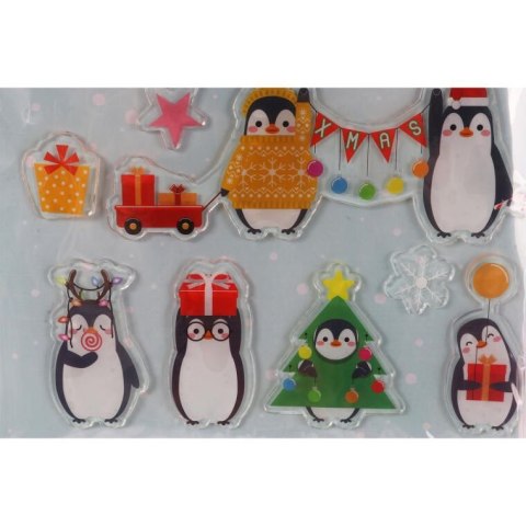 Świąteczne Samoprzylepne Naklejki Żelowe z Pingwinami 24cm do Okna i Innych Powierzchni