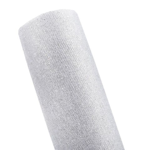 Świecąca organza tiulowa z siateczki srebrna