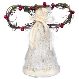 Uśmiechnięty Anioł Świąteczny z Jarzębiny i Sizalu 22 cm
