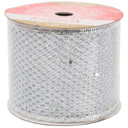 Wstążka dekoracyjna 10 m na szpuli srebrna