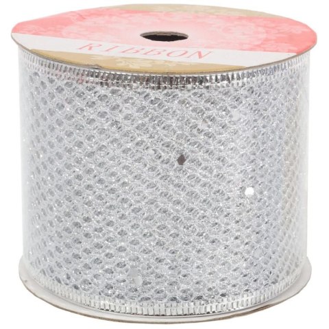 Wstążka dekoracyjna 10 m na szpuli srebrna