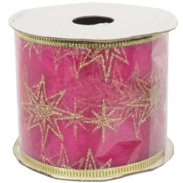Wstążka dekoracyjna 6.5 cm na szpuli ciemny róż