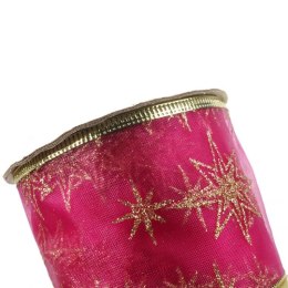 Wstążka dekoracyjna 6.5 cm na szpuli ciemny róż