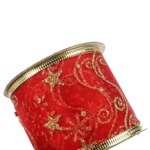 Wstążka dekoracyjna 6.5 cm na szpuli czerwona