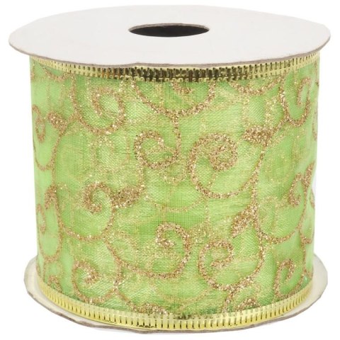 Wstążka dekoracyjna 6.5 cm na szpuli jasno zielona