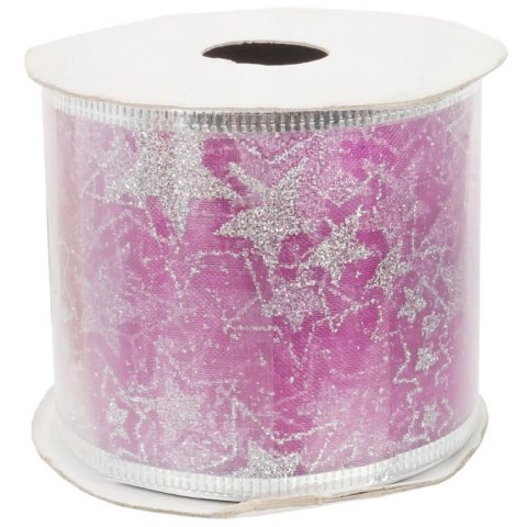 Wstążka dekoracyjna 6.5 cm na szpuli jasny róż