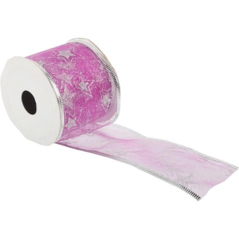 Wstążka dekoracyjna 6.5 cm na szpuli jasny róż