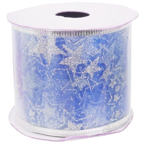 Wstążka dekoracyjna 6.5 cm na szpuli niebieska