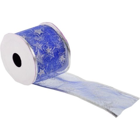 Wstążka dekoracyjna 6.5 cm na szpuli niebieska