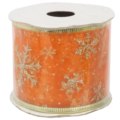 Wstążka dekoracyjna 6.5 cm na szpuli pomarańczowa