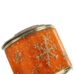 Wstążka dekoracyjna 6.5 cm na szpuli pomarańczowa