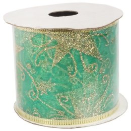 Wstążka dekoracyjna 6.5 cm na szpuli zielona