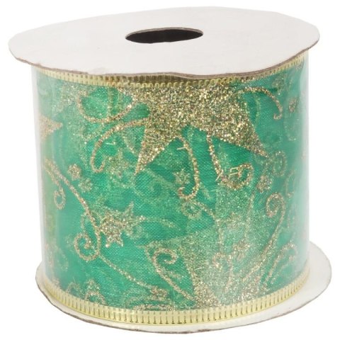 Wstążka dekoracyjna 6.5 cm na szpuli zielona