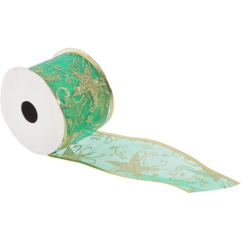 Wstążka dekoracyjna 6.5 cm na szpuli zielona